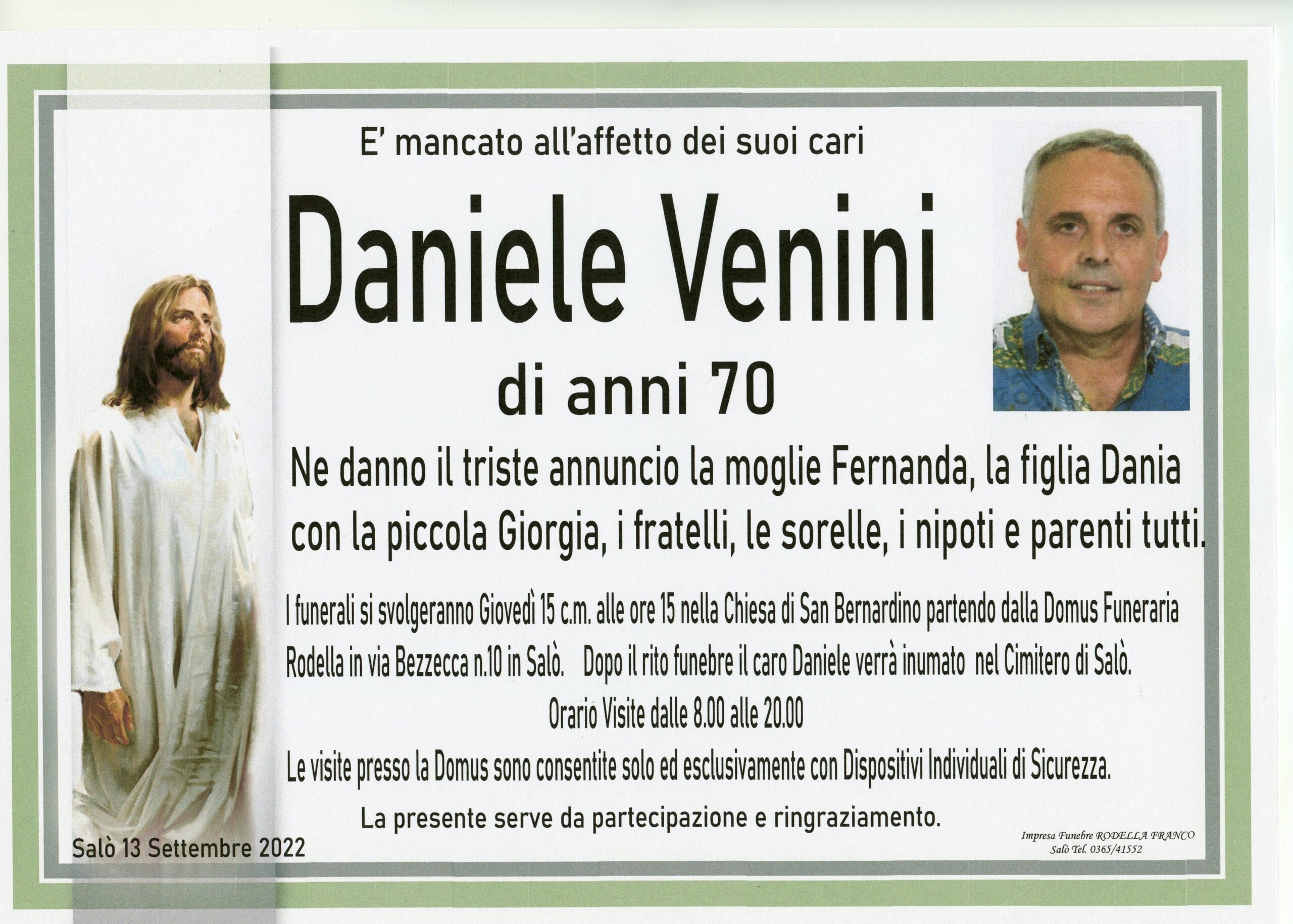 Necrologio Daniele Venini - Rodella Onoranze Funebri